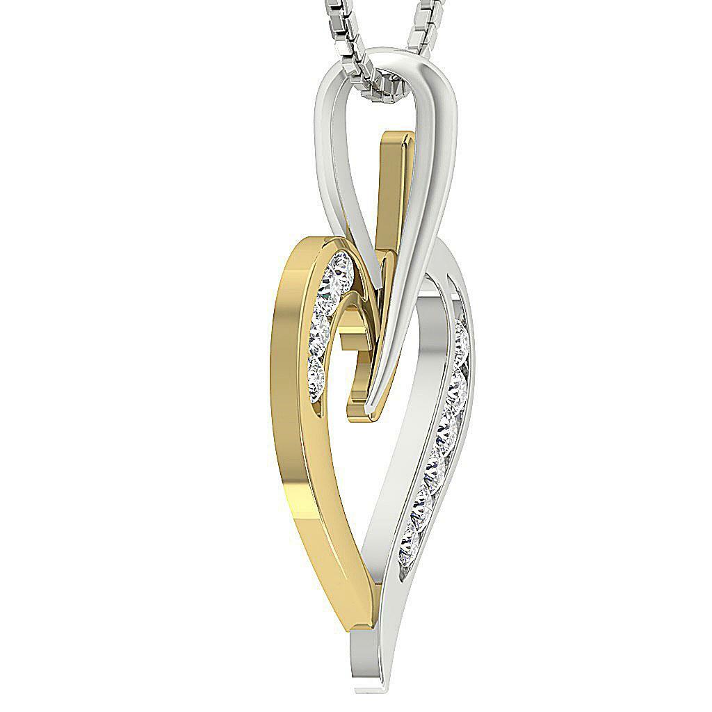 Heart Pendant Necklace SI1 G 0.40 Ct Round Diamond 14K Two-Tone Gold Channel Set