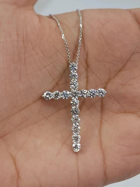 2 Ct Lab Created Diamond Cross Pendant 14K White Gold Plated Excellent Round Cut