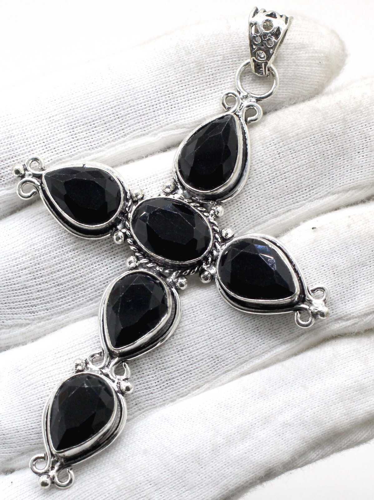 925 Sterling Silver Black Onyx Gemstone Jewelry Cross Pendant Size-3″