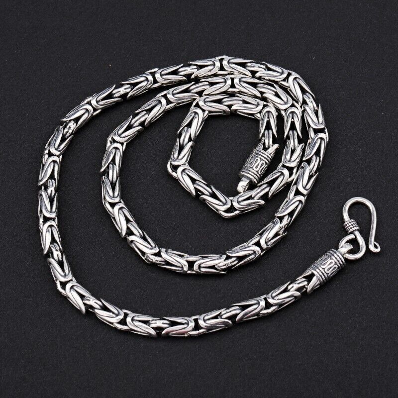 Pure S925 Sterling Silver Chain Women Men 4mm Byzantine Link Chain Necklace