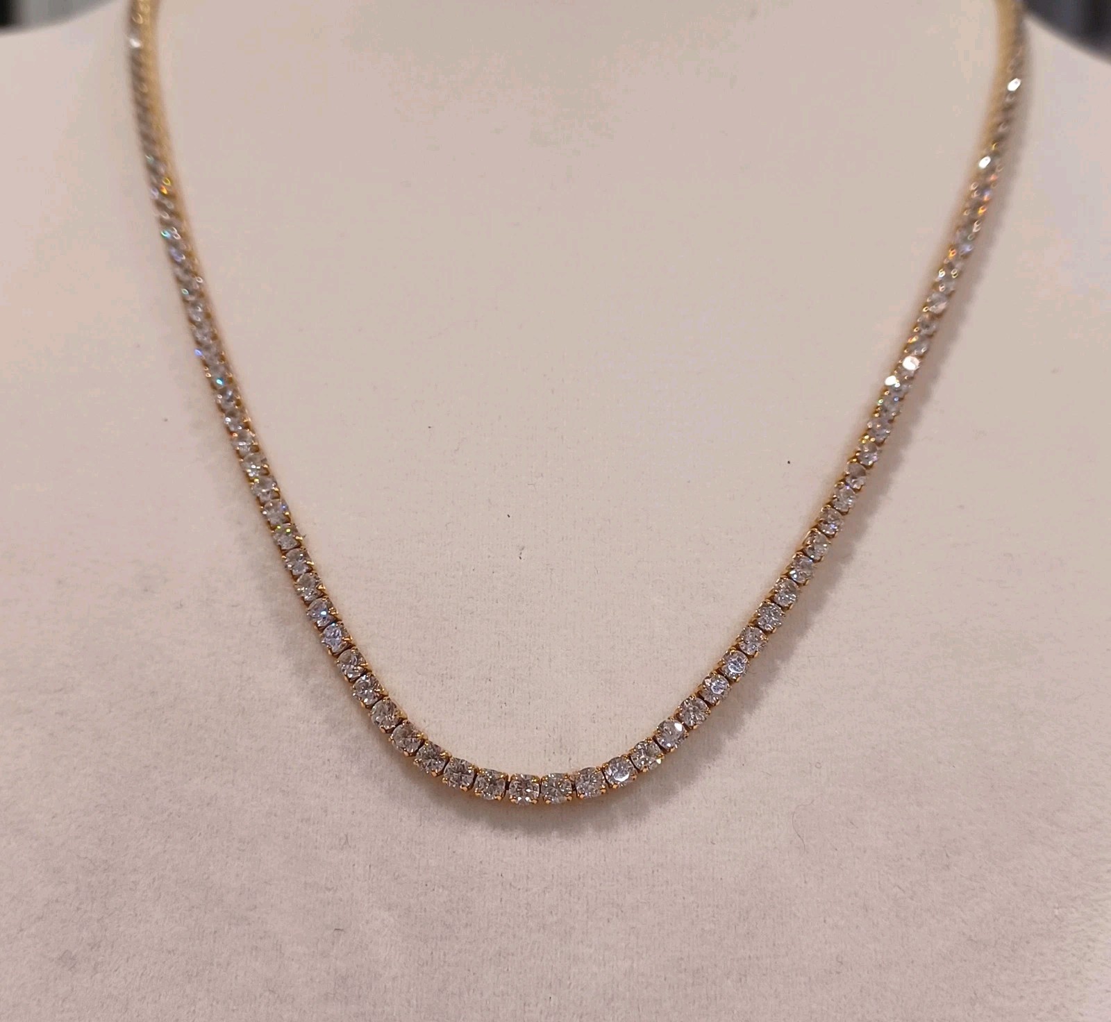 The GLD Shop Gold And Moissanite Tennis Necklace 16″ Prong Set Gold Plated