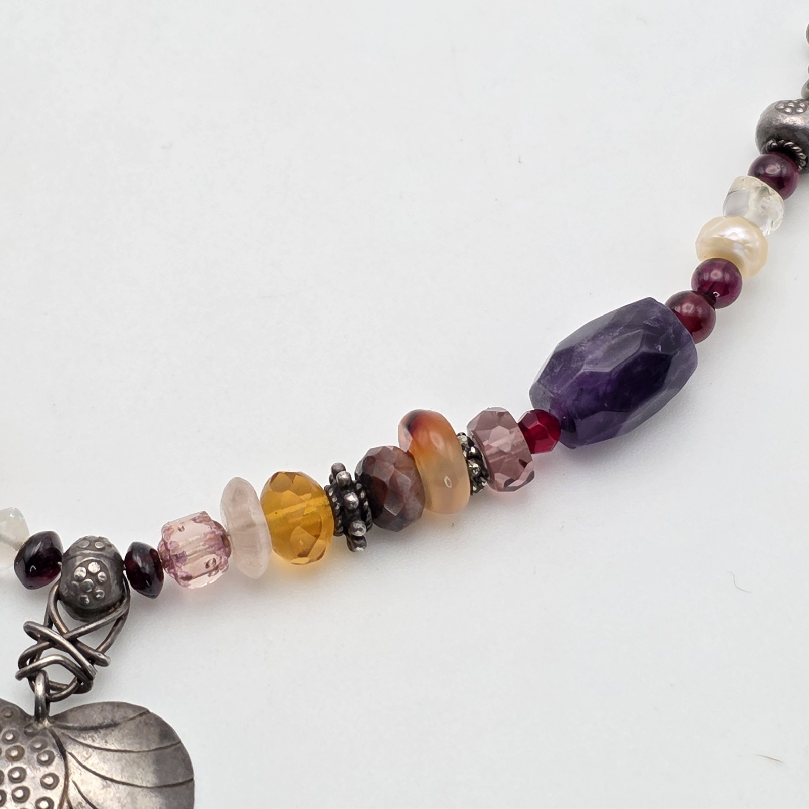Multi-Color Gemstone Necklace Garnet Amethyst Citrine Pearl 925 Sterling Silver