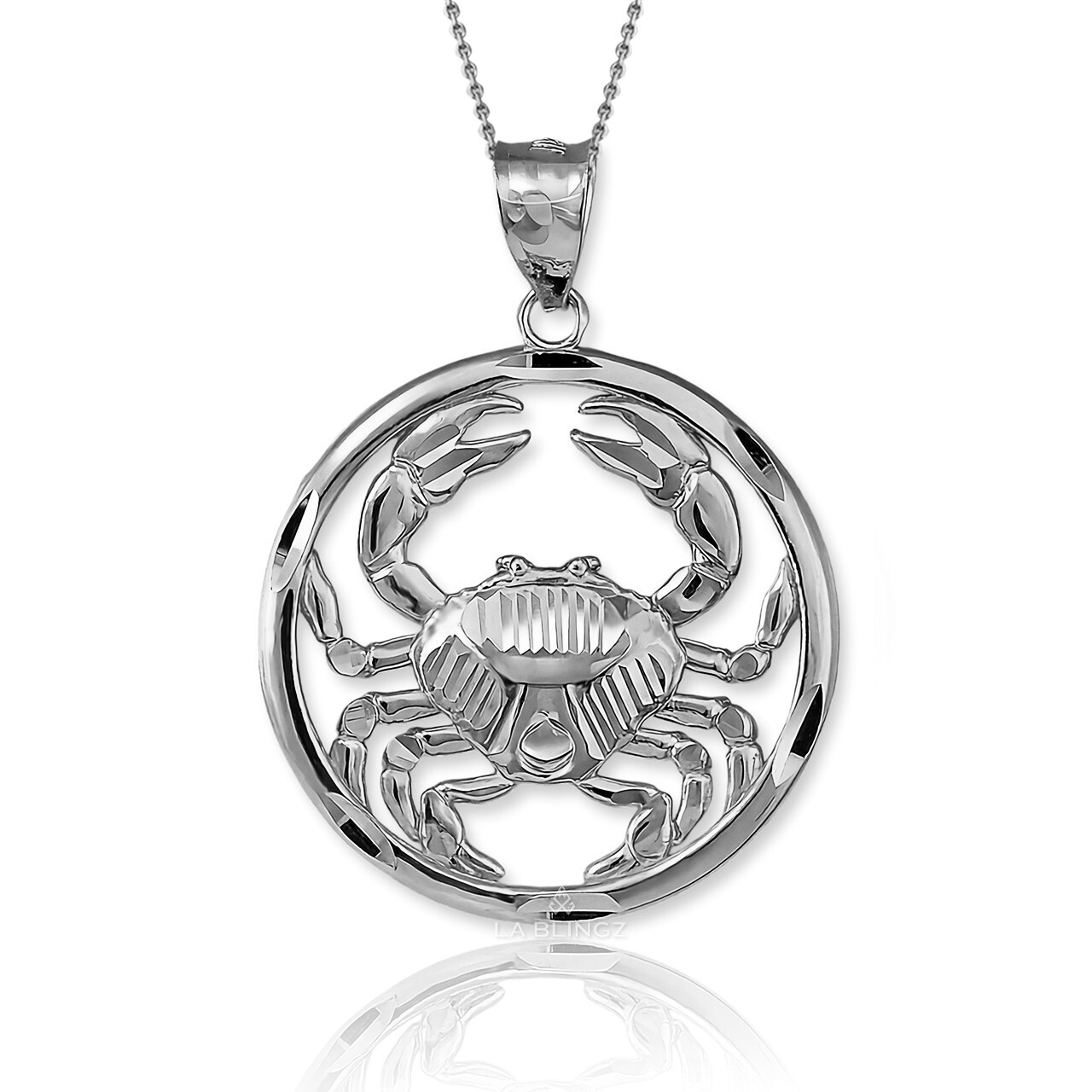 Cancer Zodiac Gold Crab Pendant – Diamond-Cut Round Necklace in 10k & 14k