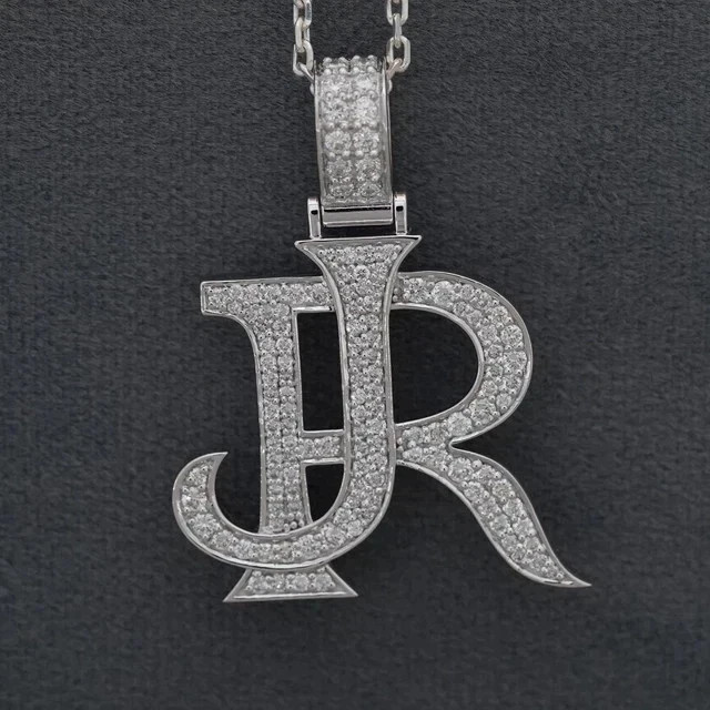 Real Moissanite 3 Ct Round Cut Custom Letter Men’s Pendant 14K White Gold Plated