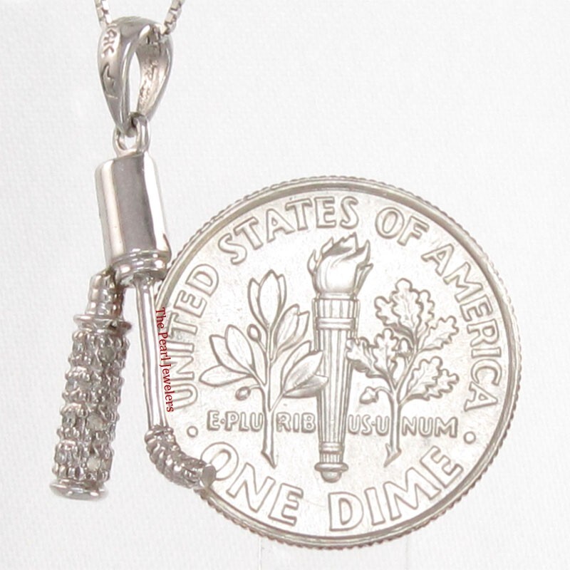 14k Solid White Gold Diamond Golf Bag Pendant Necklace