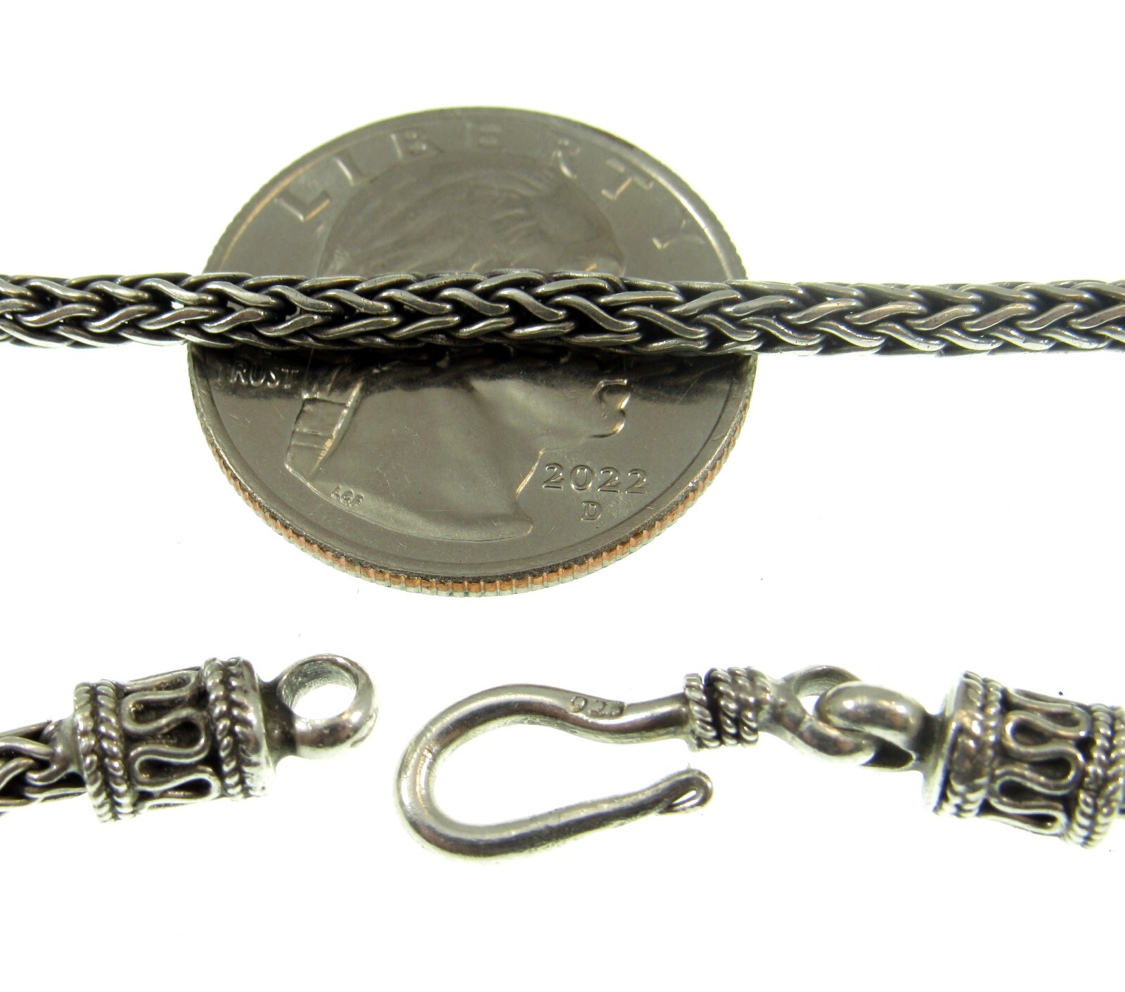 3MM Handmade Solid 925 Sterling Silver Balinese FOXTAIL Chain/Necklace Bali