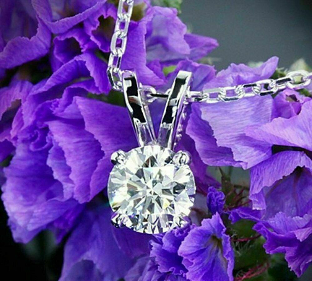 1.5Ct White Round Cut Diamond Solitaire Pendant Solid 14K White Gold Finish