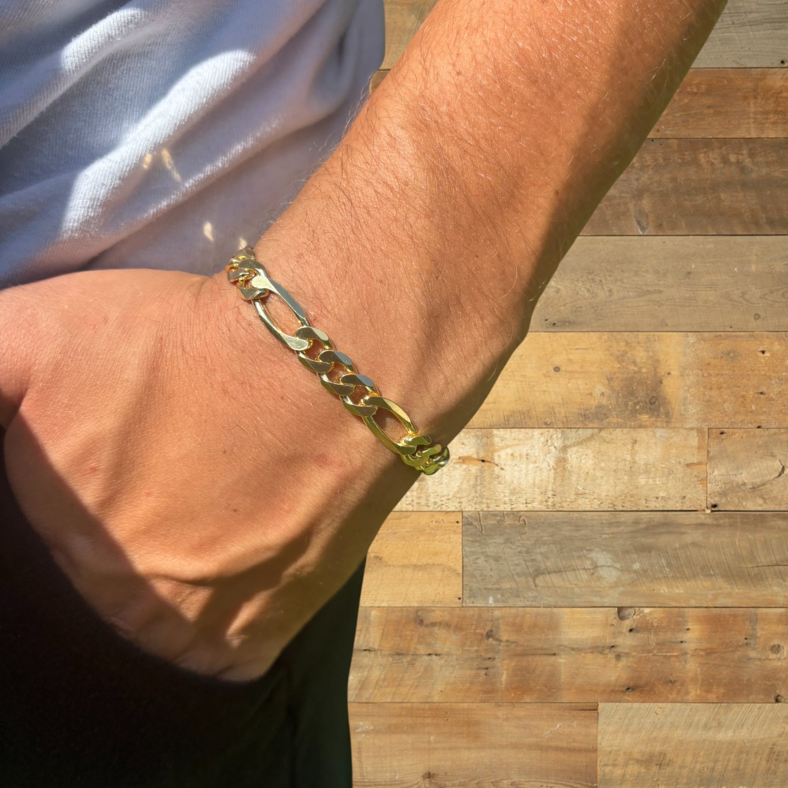 8mm Figaro Bracelet Link – Real Solid 925 Sterling Silver Or 14k Gold Vermeil