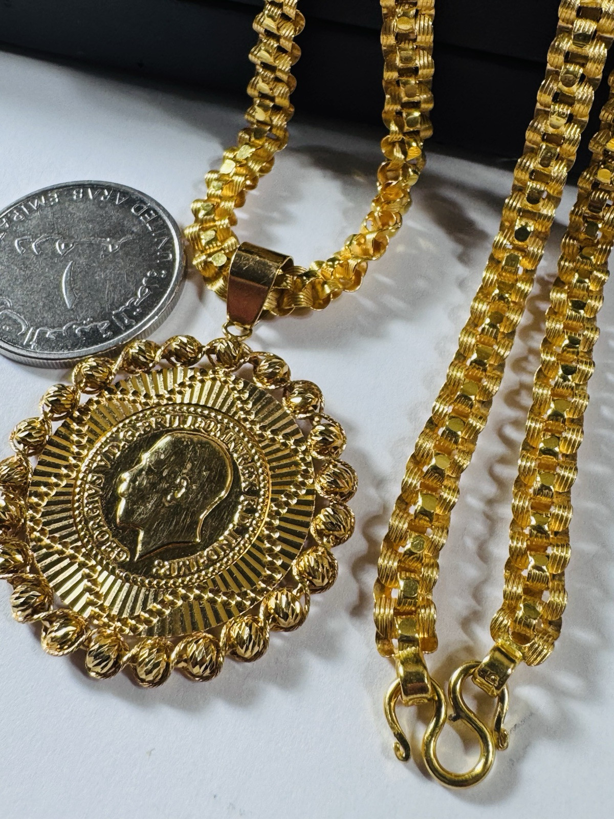 Solid Pure Genuine 22K 916 Dubai Gold Rare Coin Necklace 17.5/18 Inch 6mm 25.14g