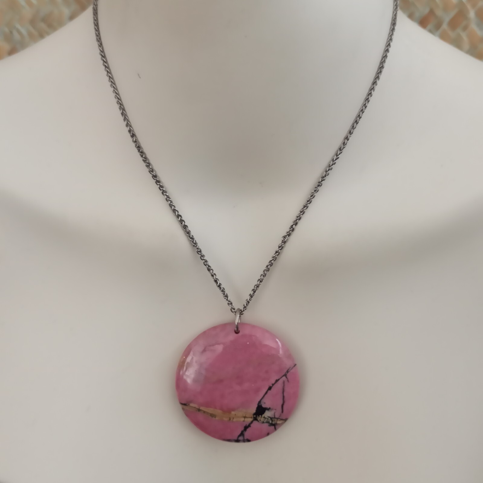 Natural Stone Pendant Sterling Silver Necklace Huge Natures Abstract Art Pink