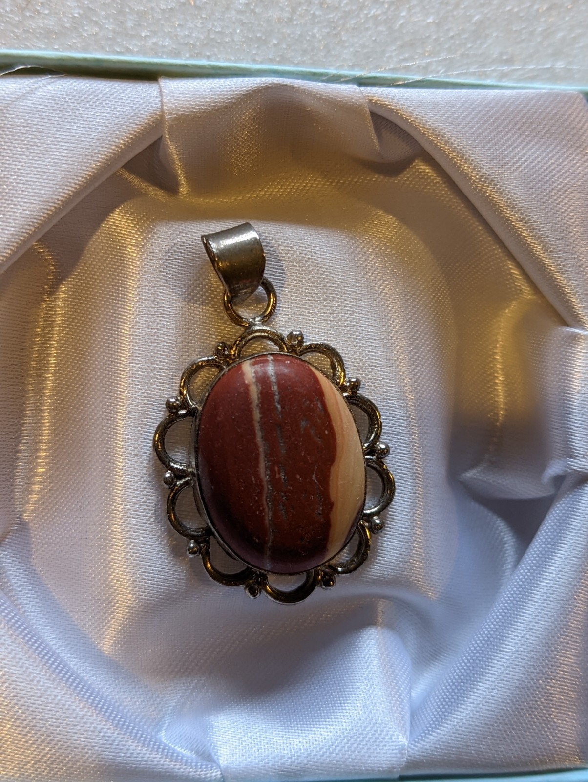 Vintage Sandstone Gemstone Pendant on German Silver 13g 45 x 27mm Ornate Design