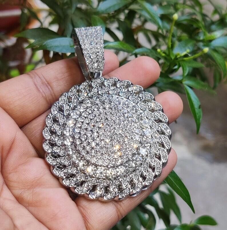 14K White Gold Plated 2Ct Round Lab-Created Diamond Custom Hip Hop Pendant,