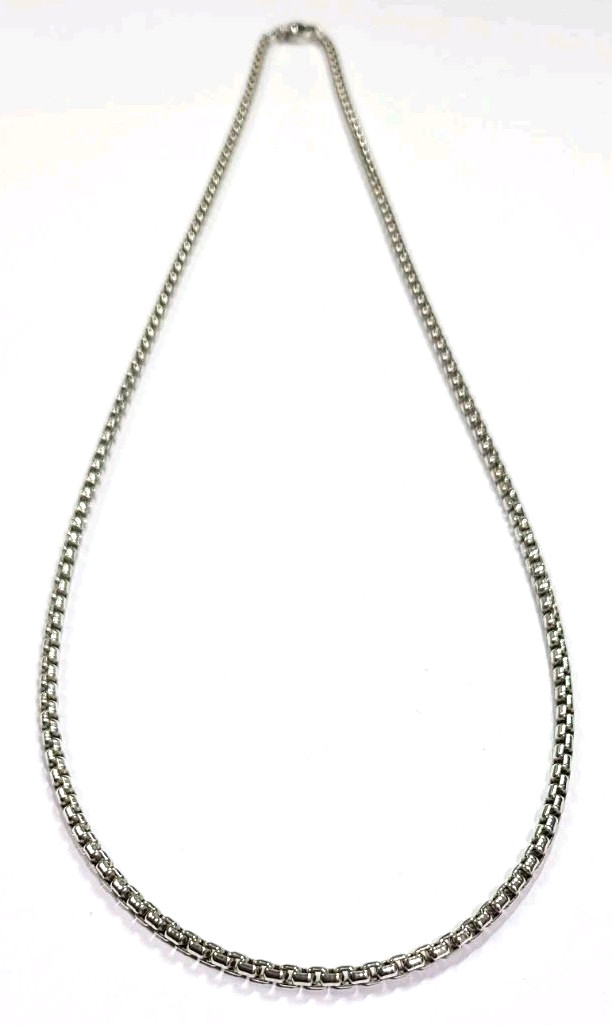 David Yurman Sterling Silver Round Box Link Chain Necklace 3mm 26 Inches