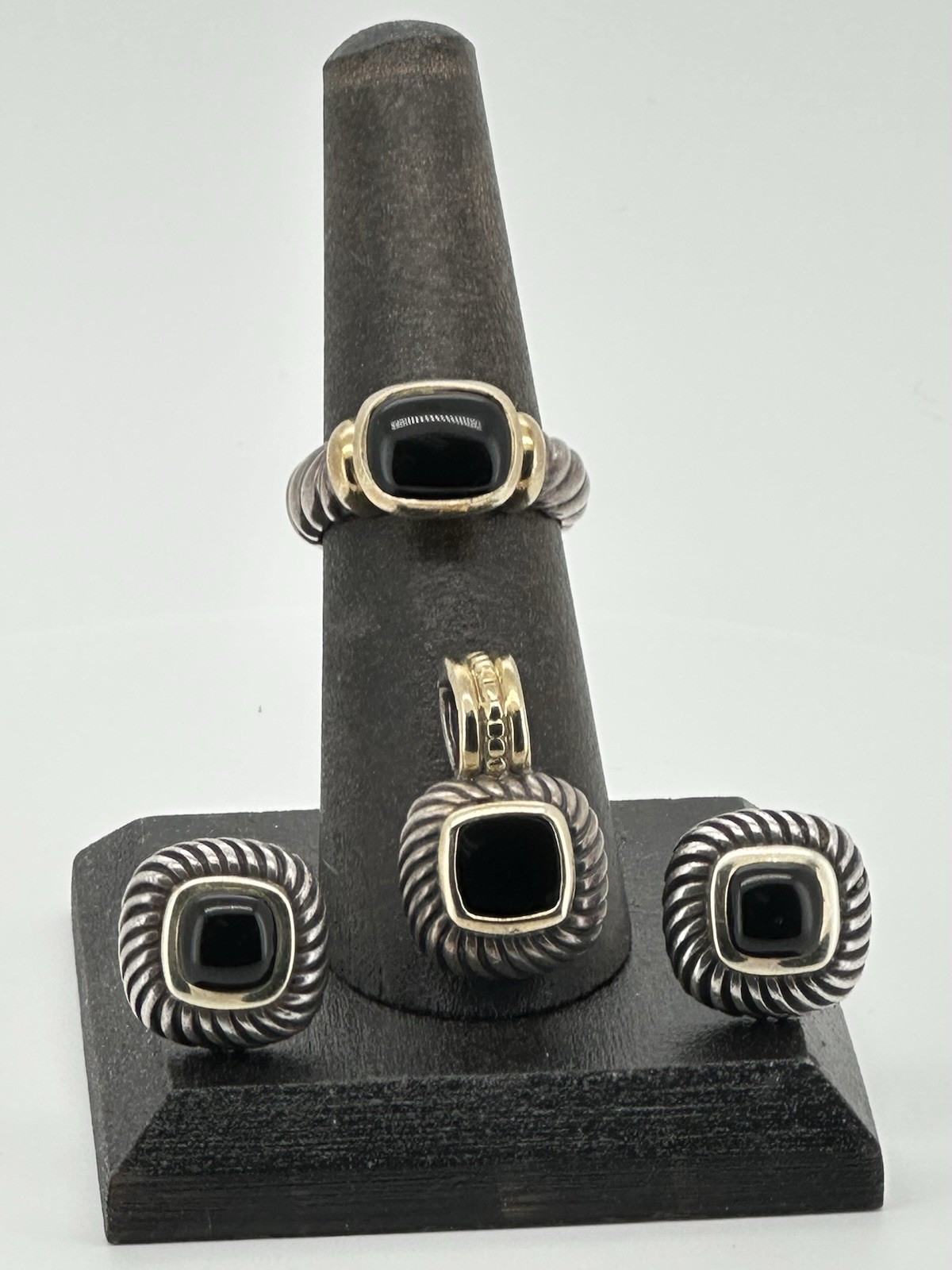 DAVID YURMAN Albion Sterling & 14K Gold Black Onyx Set/Earrings/Ring5/Pendant