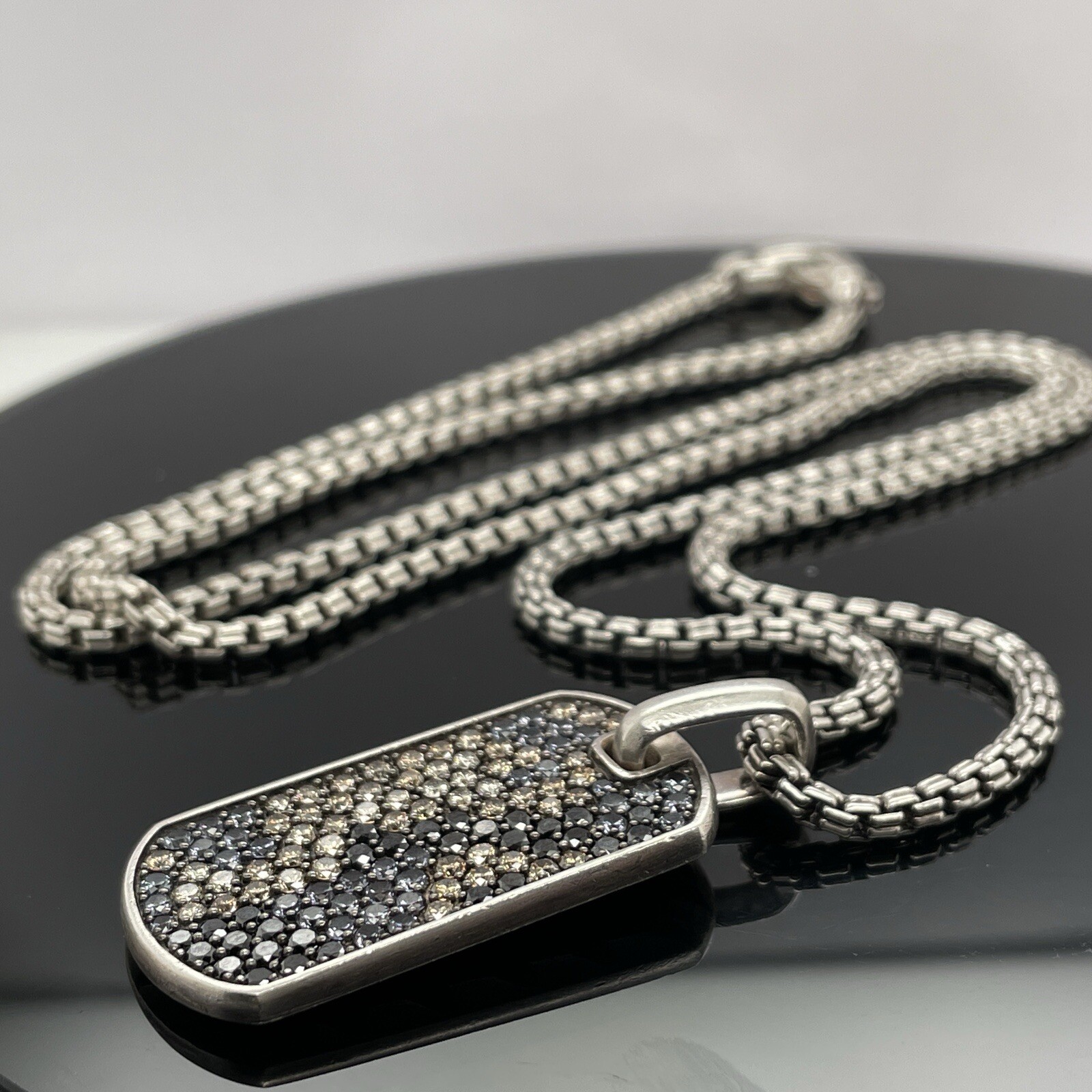 David Yurman Silver Diamonds & Garnets Chevron Tag Pendant Necklace $5000 Retail