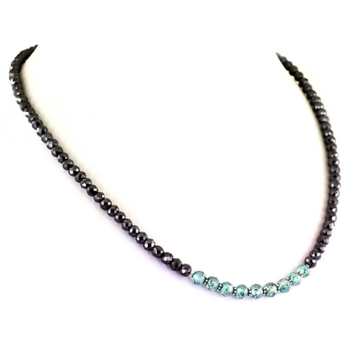 Certified 5 mm Blue and 4 mm Black Diamond Beads Necklace Certificate