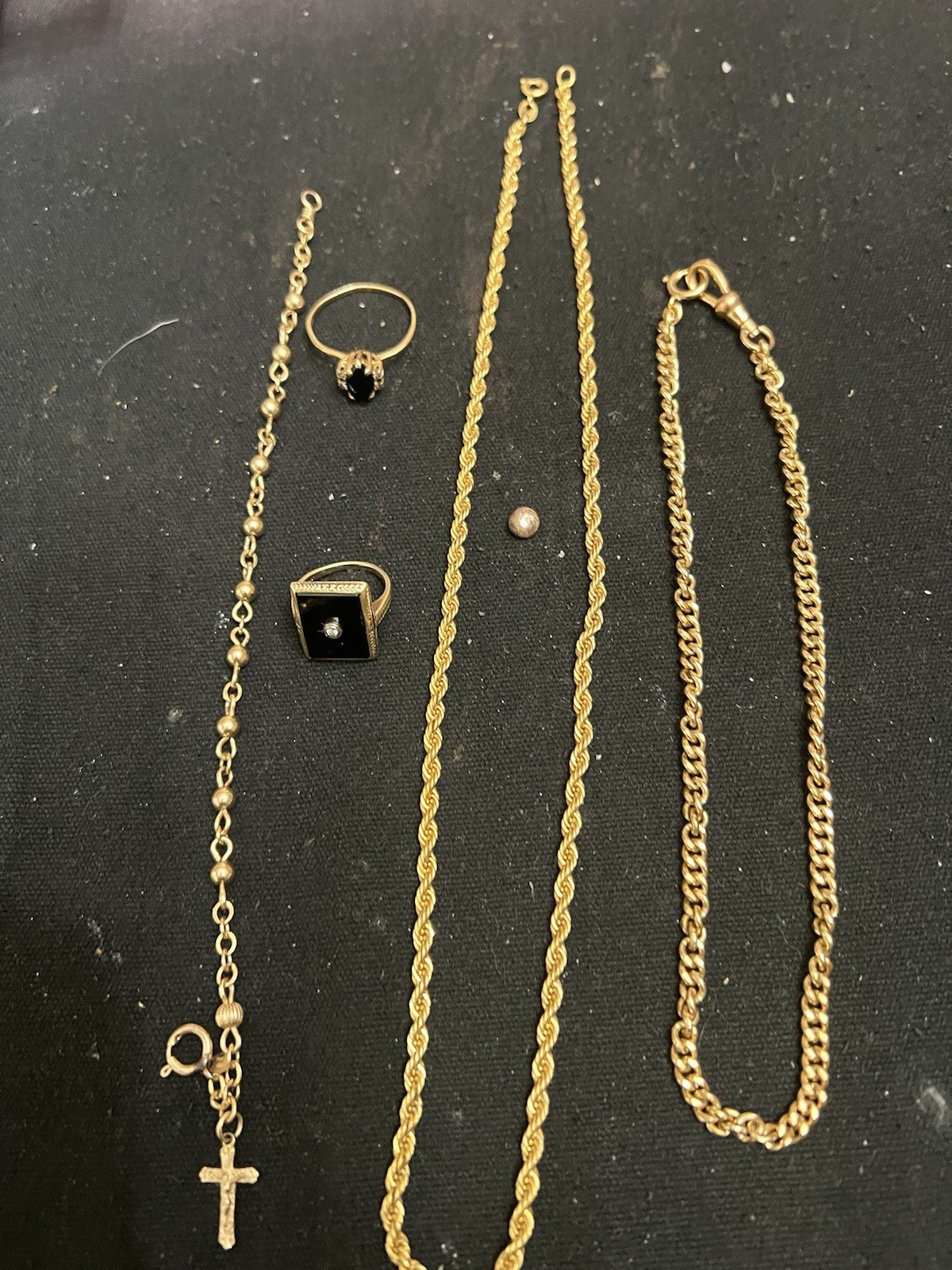 14 K Gold Lot 2-14 K Rings , 3 14 Gf Chains, 14 Solid Gold Bead
