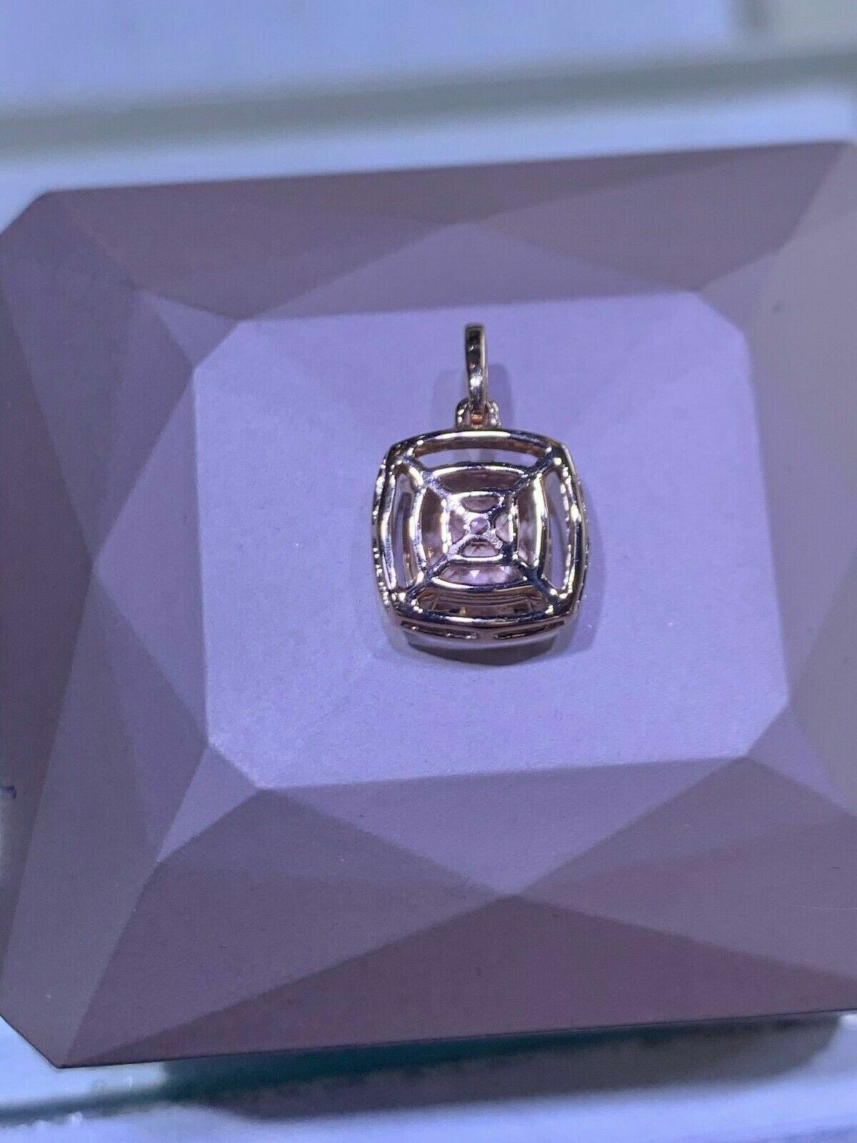 2.50Ct Cushion Cut Morganite Solitaire Pendant 14K Rose Gold Finish Free Chain