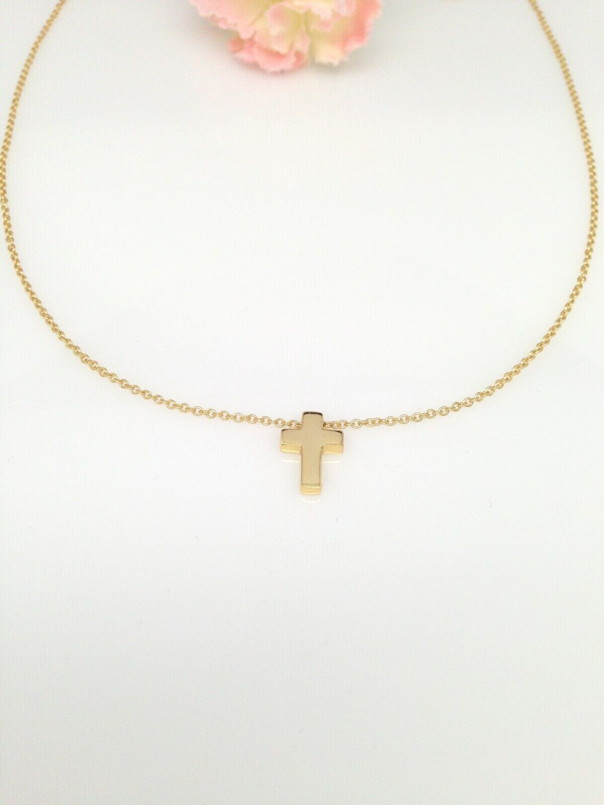 Gold Plated Cross Necklace 925 Sterling Silver Pendant Womens Small 11mm Slide