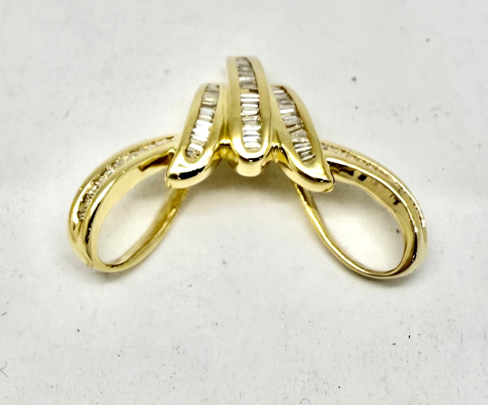 1.00 ctw Baguette Natual Diamonds 14k Yellow Gold Slide Pendant w/Card Appraisal
