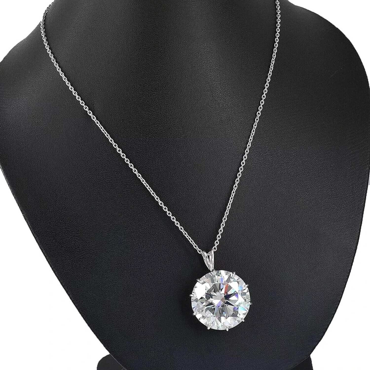 Birthday Gift 25 Ct Round Cut Lab Grown Diamond Statement Necklace 925 Silver