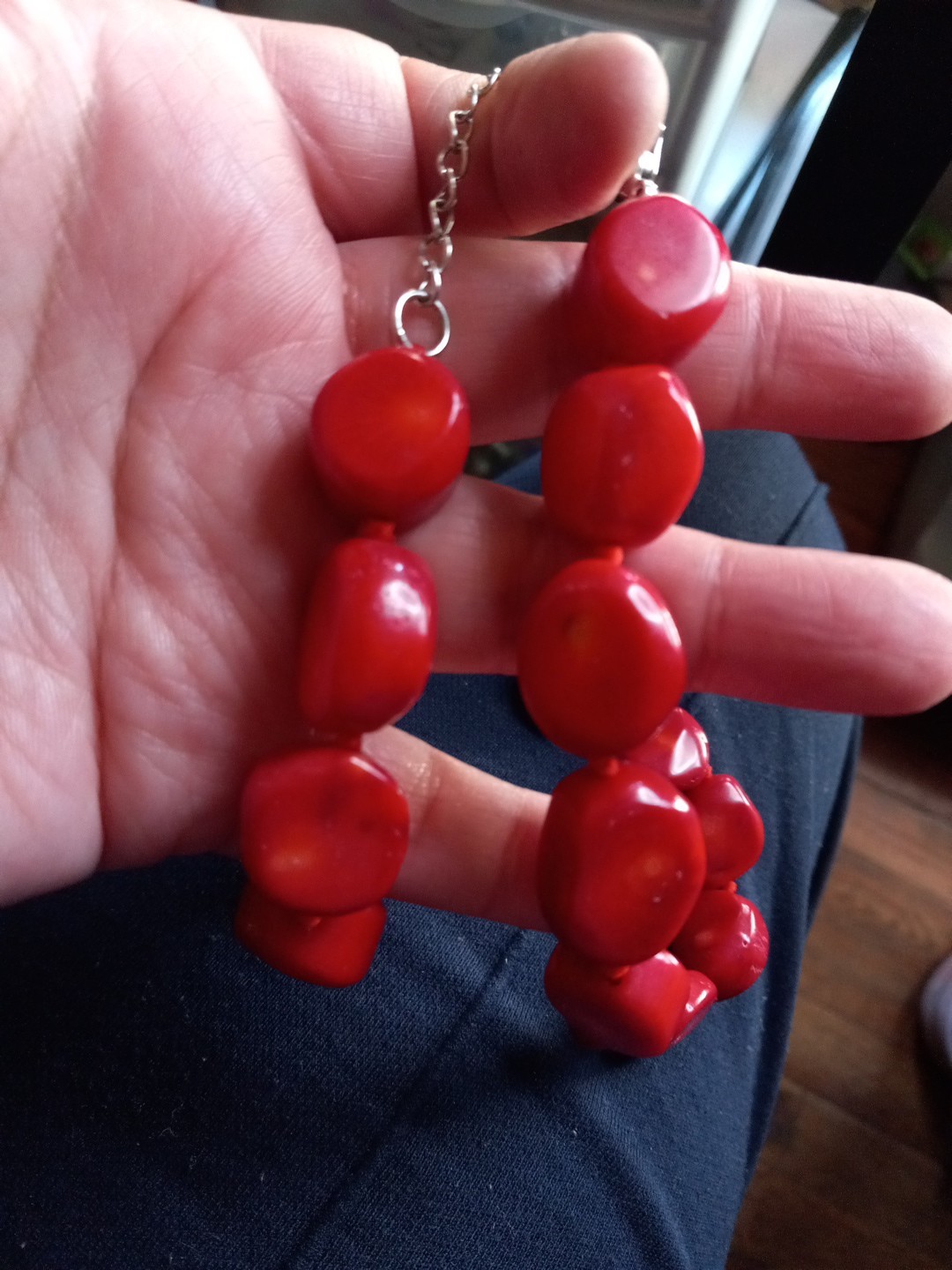 Vintage Lucas Lameth Red Coral Sterling Silver Chunky Necklace 21in