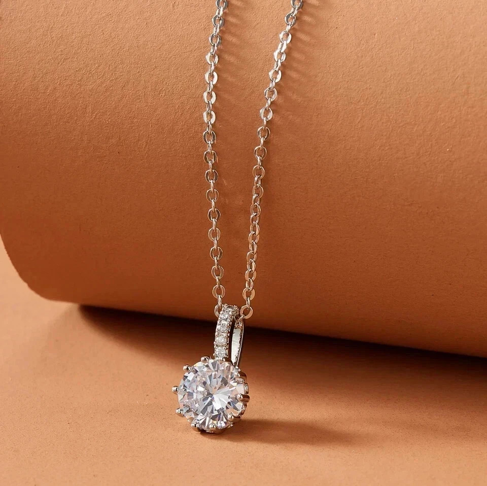 1.10 Ct Round Cut Moissanite Pendant For Women 14K White Gold Plated