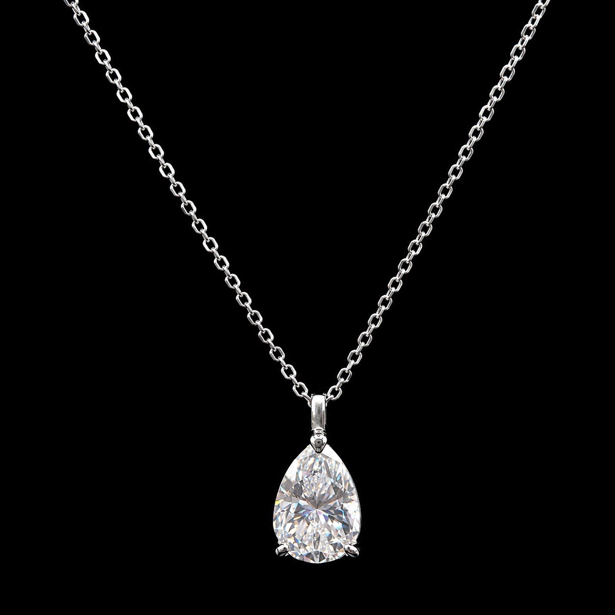 2Ct Pear-Cut Moissanite Women’s Necklace 14k White Gold Plated 18in / 45cm