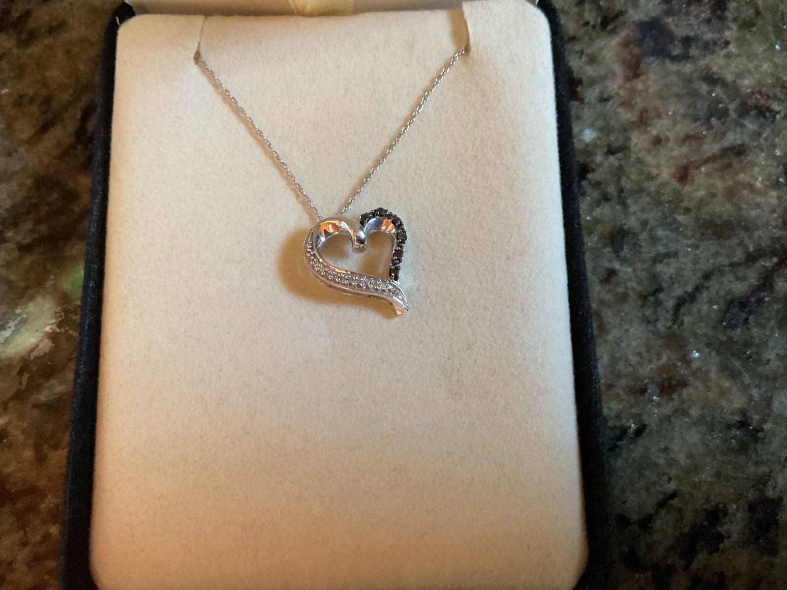 Kay Jewelers Black & White Diamond Sterling Silver Heart Pendant w/ 20” chain