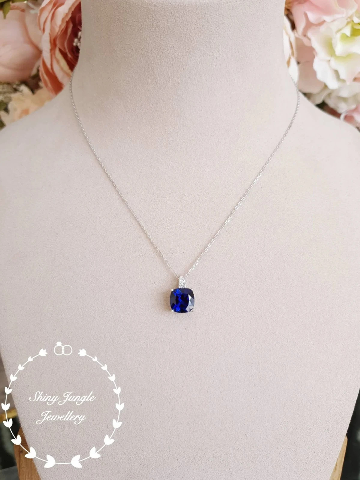 3.00 Ct Cushion Cut Natural Sapphire Diamond Gorgeous Pendant 14K White Gold