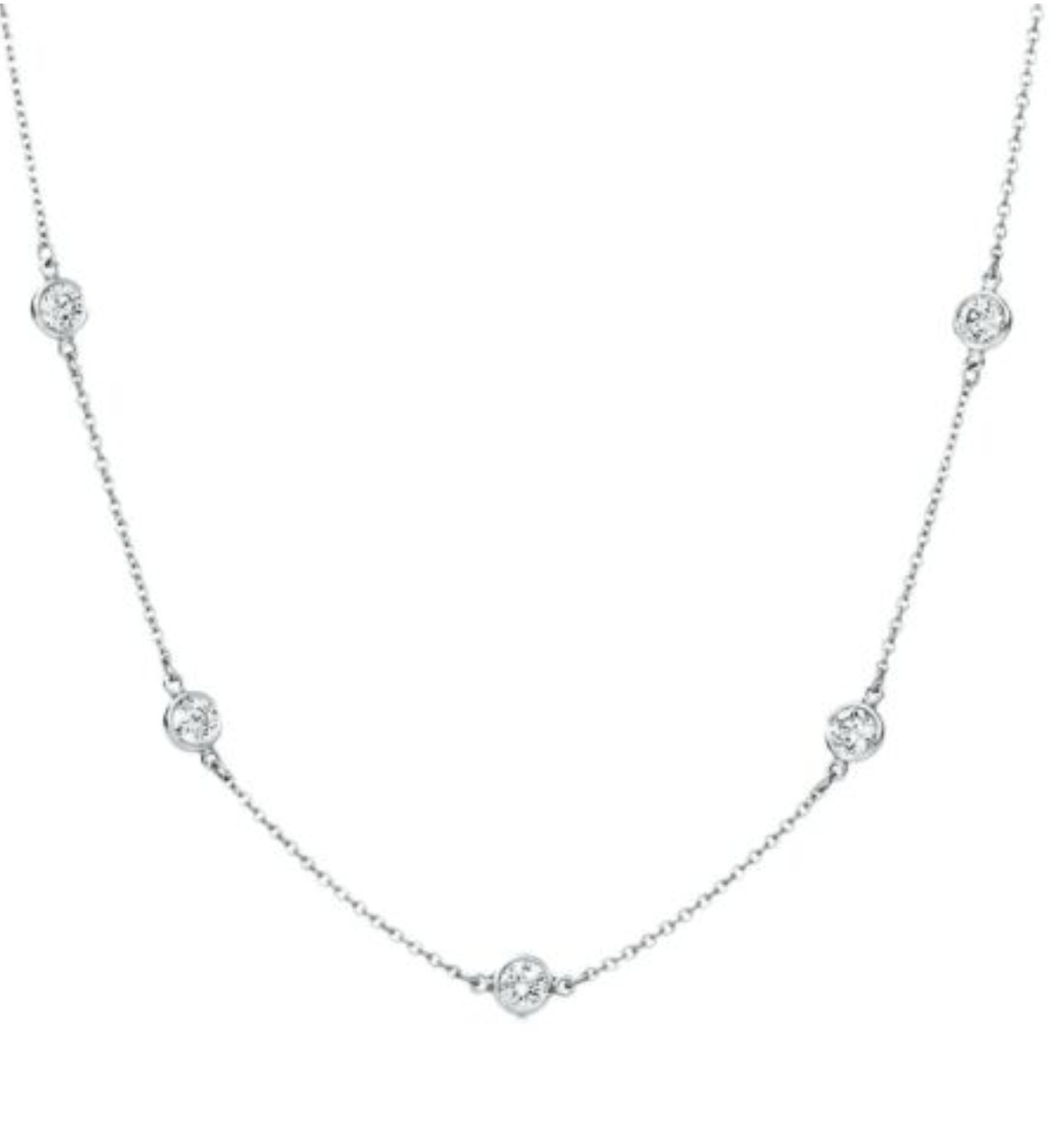 3CT Created Diamond By The Yard Station Necklace 14k Yellow Gold Bezel Chain 18″