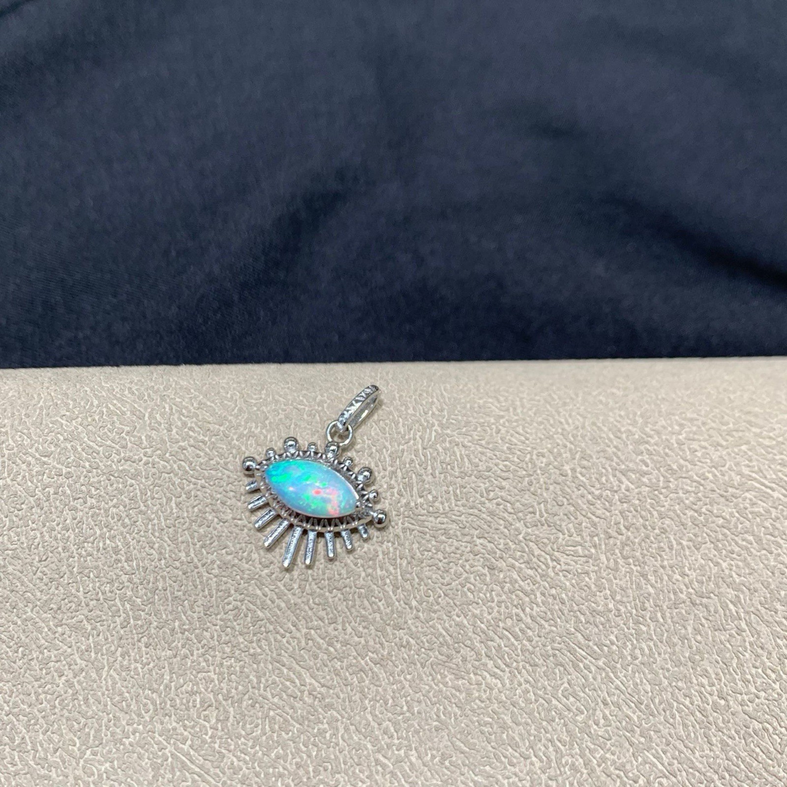 Australian 925 Sterling Silver Opal Sunburst Evil Eye Pendant