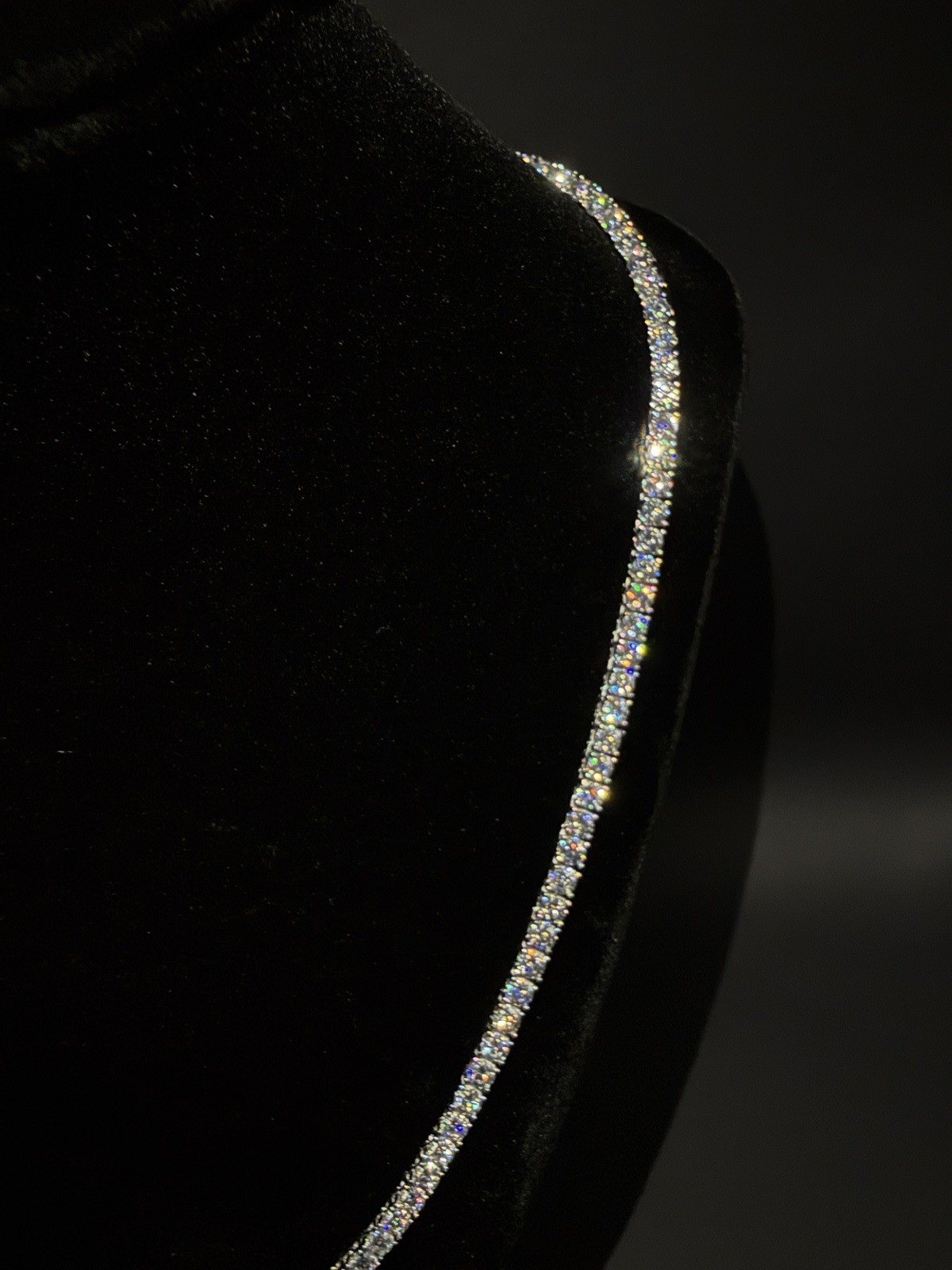 Moissanite Tennis Chain 3mm 20” 925 Sterling Silver Rhodium VVS Iced Out