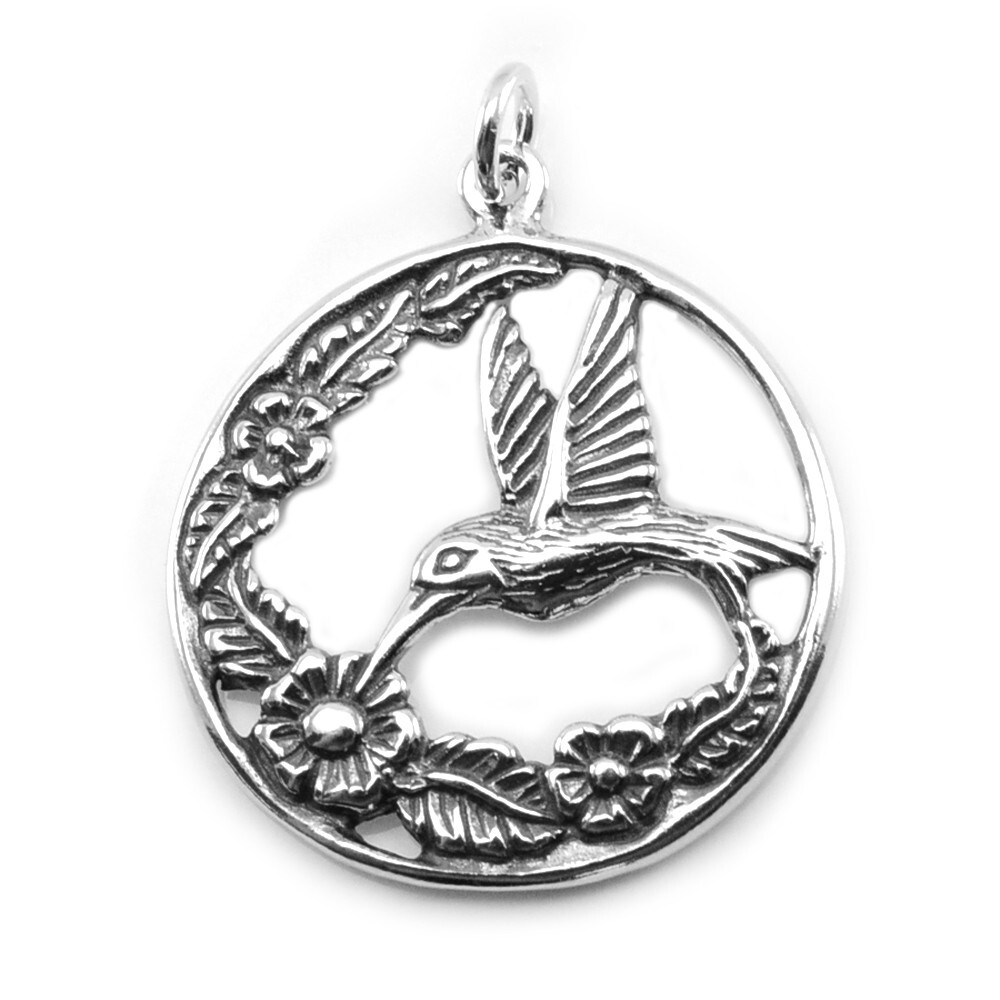 Sterling Silver Hummingbird Charm Pendant Necklace-#C117