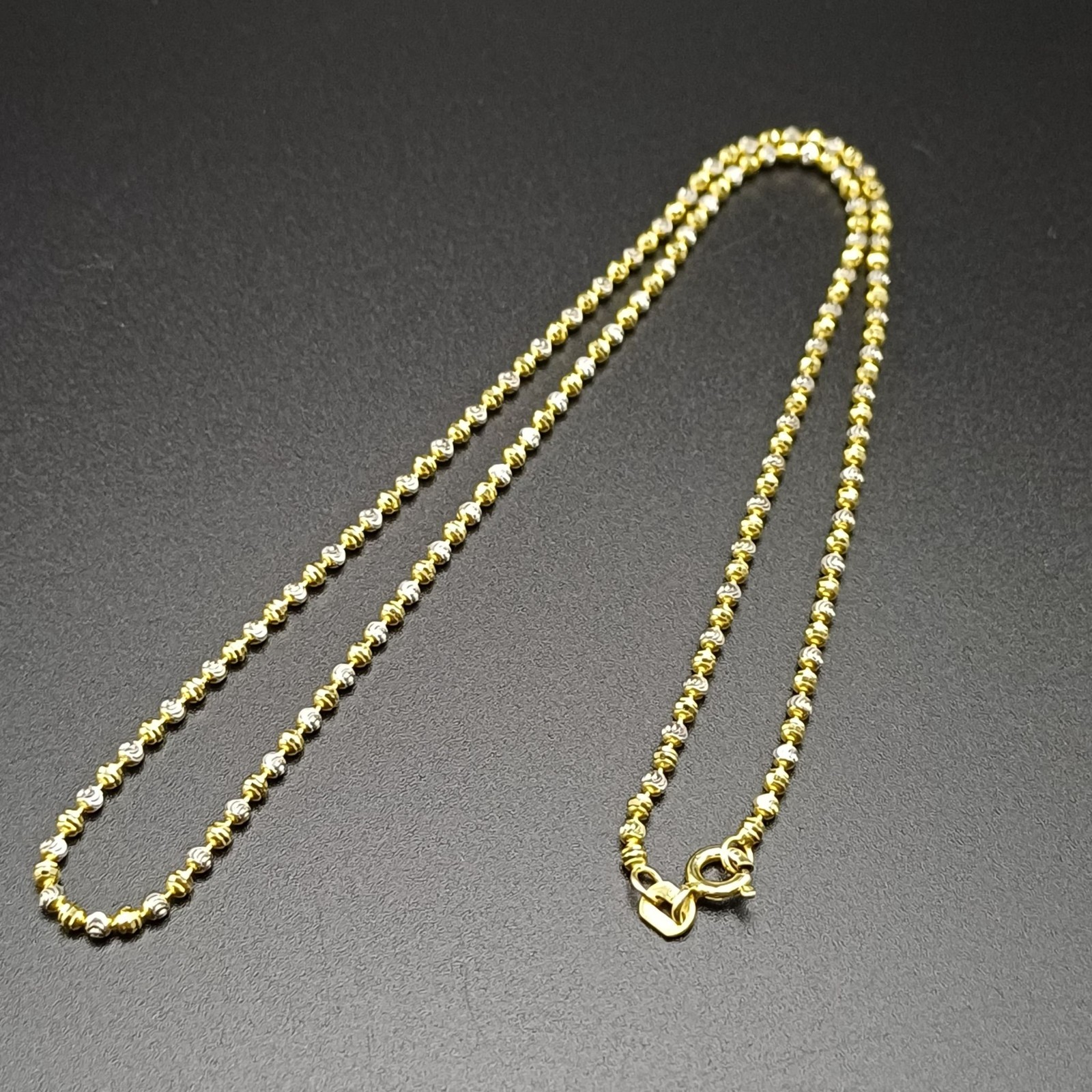 925 Sterling Silver Diamond Cut Ball Chain Necklace Italy 16″ Two Tone Sparkly