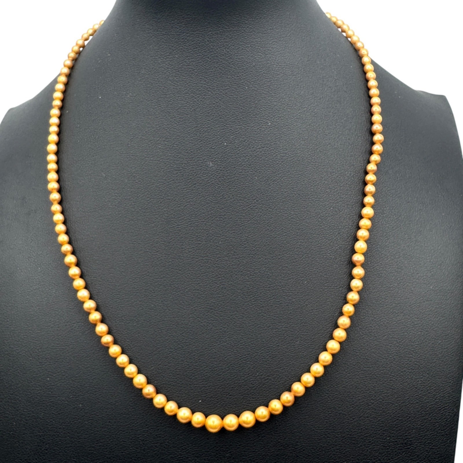 Antique Pearl Necklace 18″ 14k Gold Fish Hook Clasp Gold Pearls 1930s 3-6mm