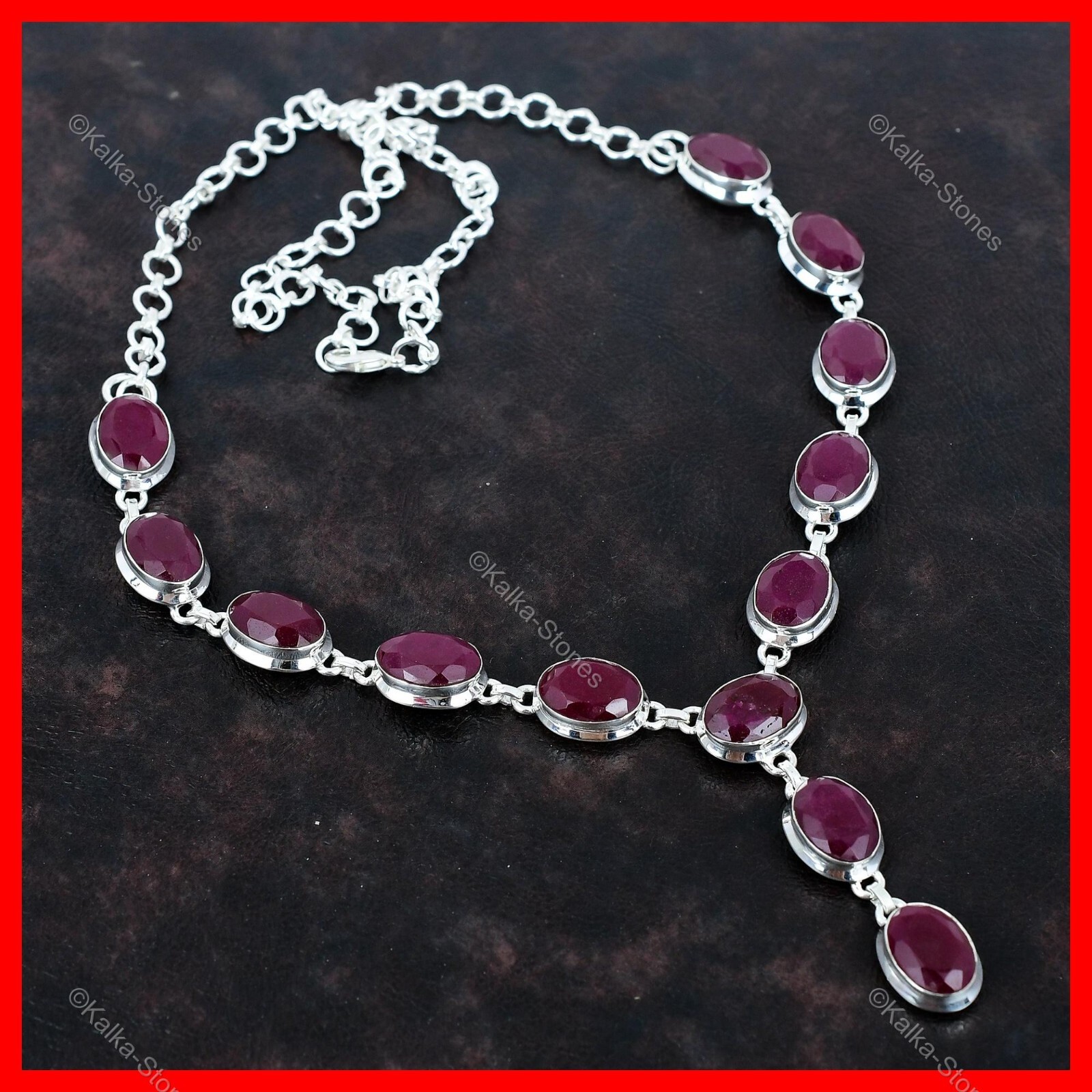 Friendship Day Deal Kashmir Rubi Gemstone Chain Necklace Jewelry Sterling Silver