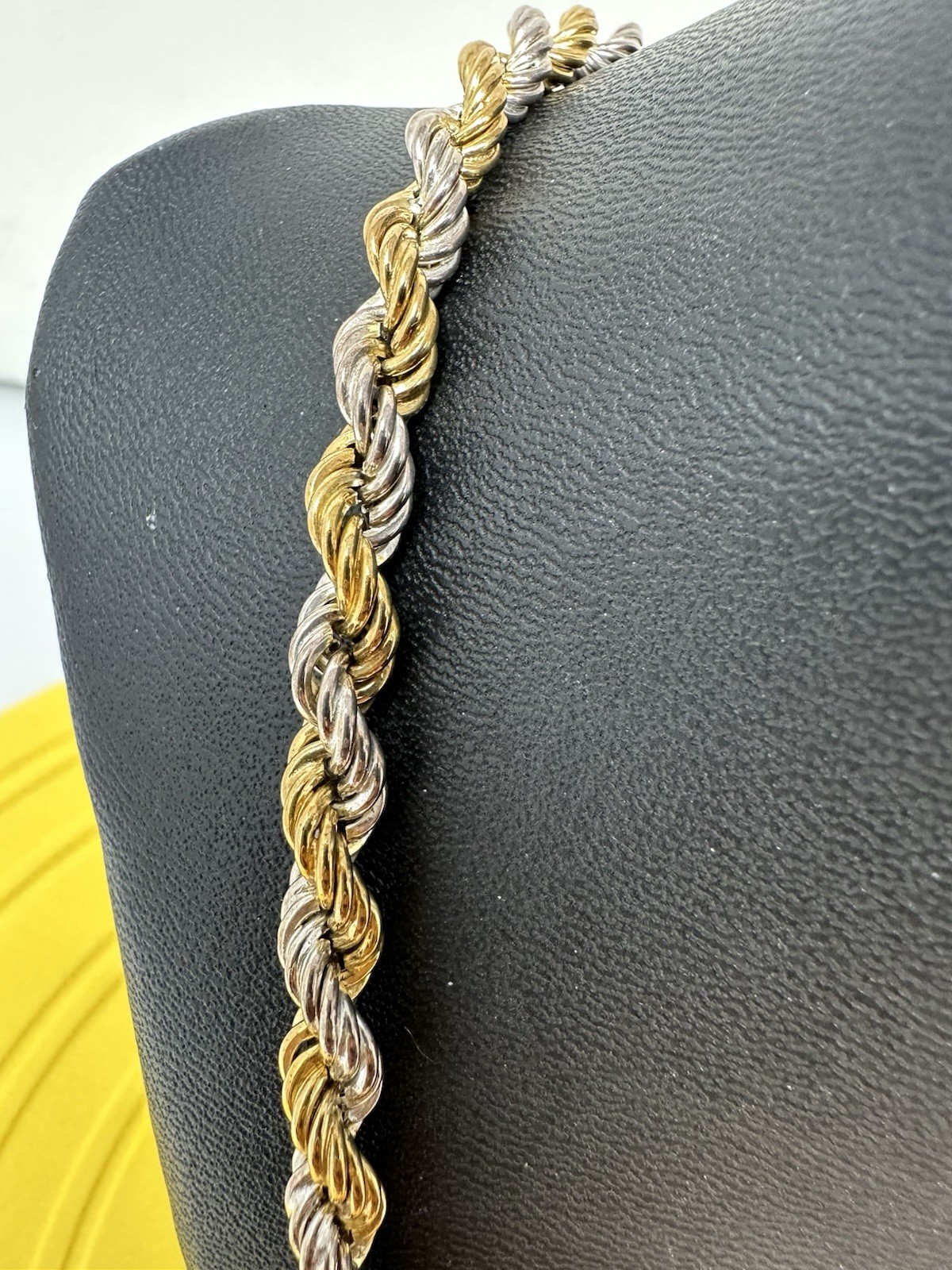 Sterling Silver Gold Plated & Silver Twisted Necklace Beautiful Modern 36g 22in