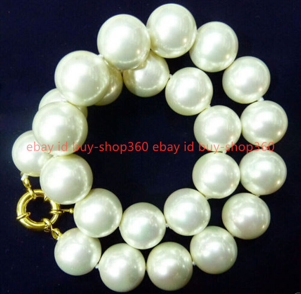 Huge 16mm White South Sea Shell Pearl Beads Necklace is Shell Pearl Not Pearl