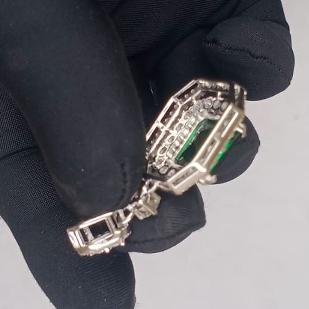 7Ct Emerald Cut Natural Green Emerald and Diamond Pendant 18K White Gold Plated