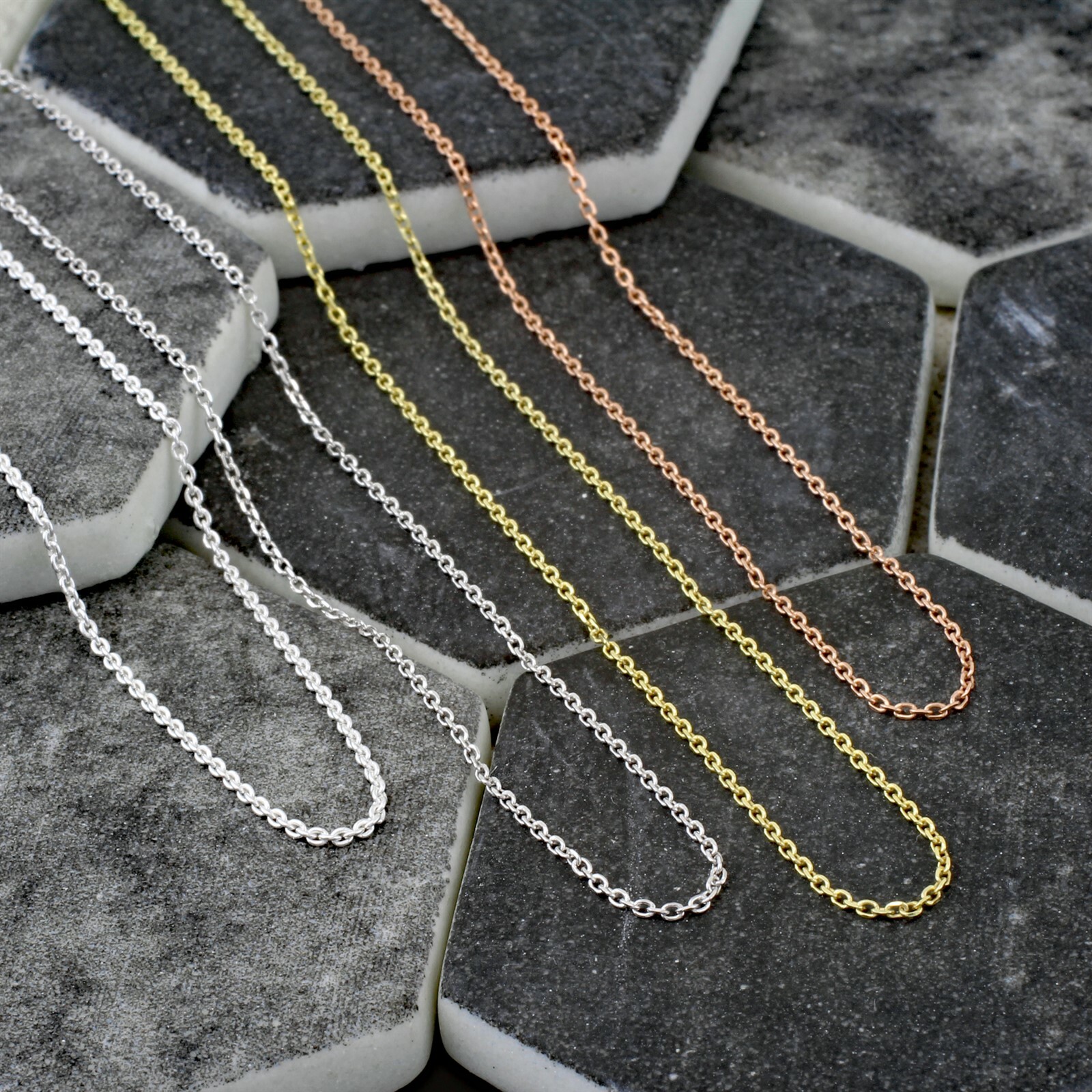 925 Sterling Silver Thin Rolo Cable Chain Necklace Rose Gold/Gold Plated Rhodium