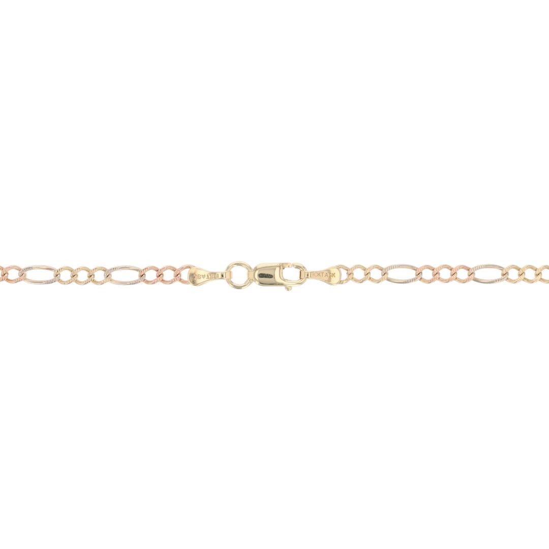 2.7mm Textured Figaro Link Chain 24.5″ Necklace 10k Multi-Tone Gold 5.33 Grams