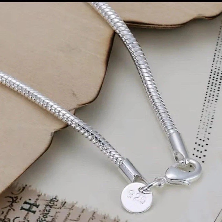 Pure 925 Sterling Silver 3mm Round Snake Chain Bracelet 7″ hypoallergenic
