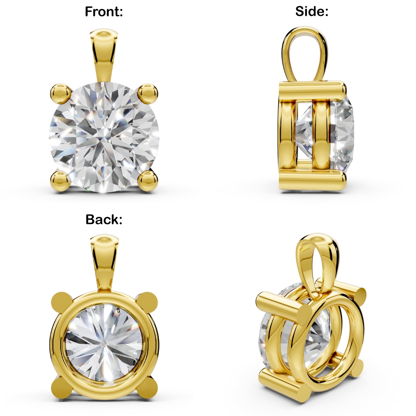 1 Ct Round Lab Grown Diamond Real Solid 14K Gold Pendant