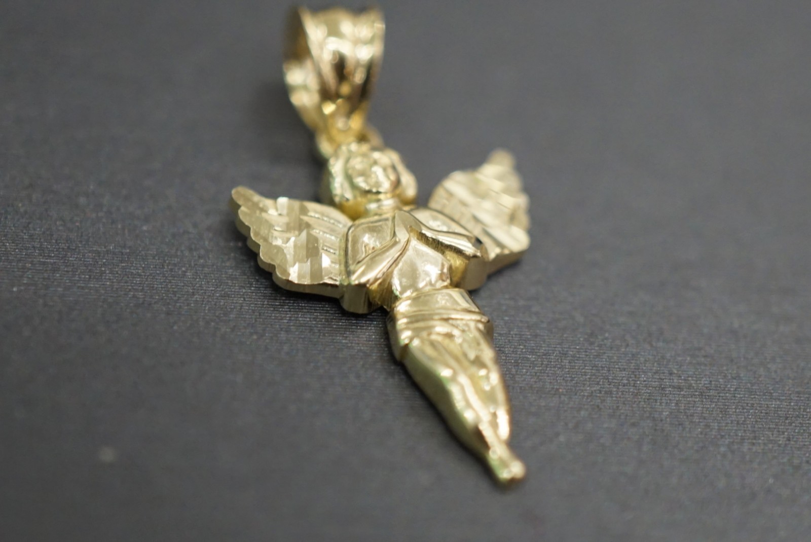 Real 10K Solid Yellow Gold Diamond Cut 1″ Praying Angel Charm Pendant.