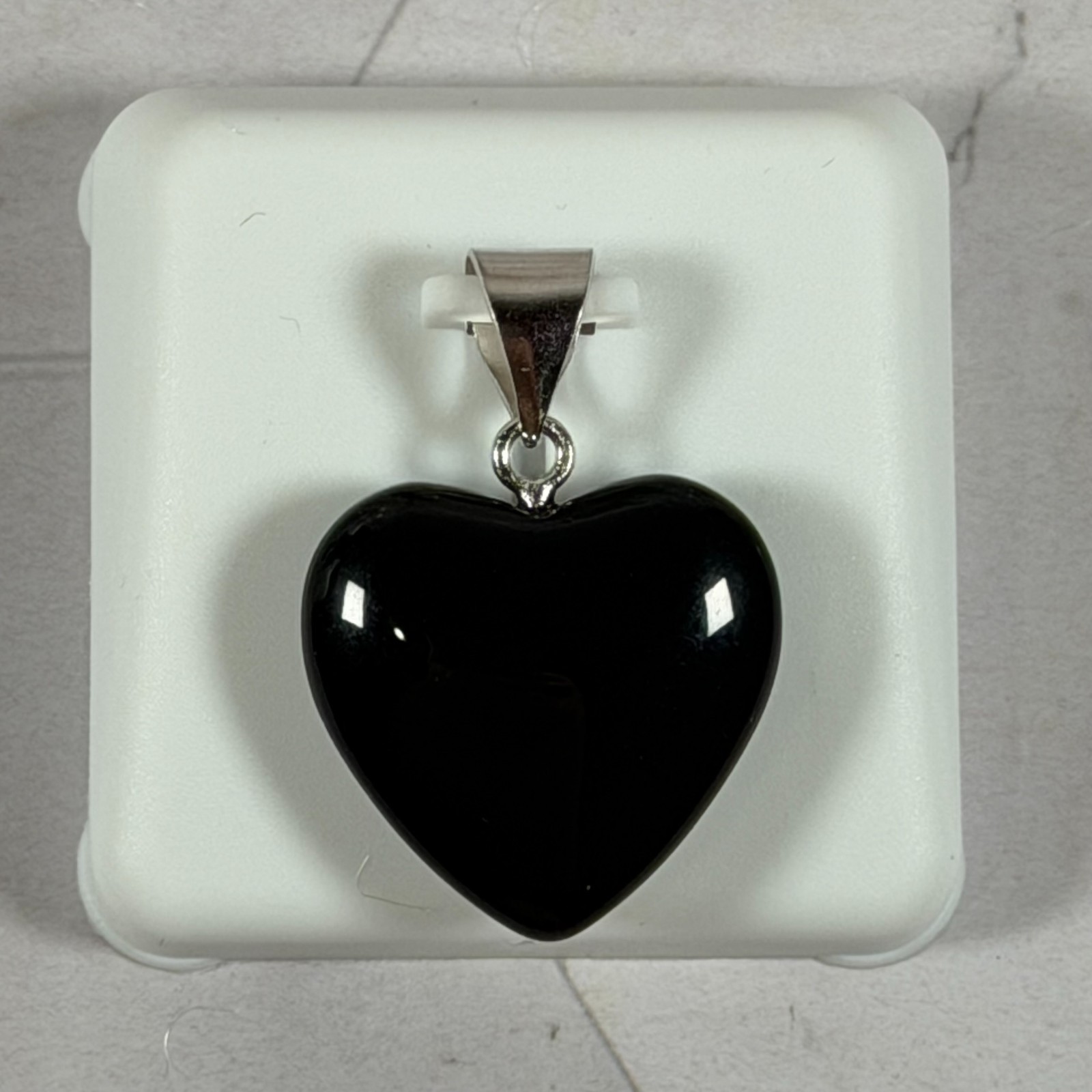 Sterling Silver 925 Solid Black Onyx Heart Shaped Charm Pendant