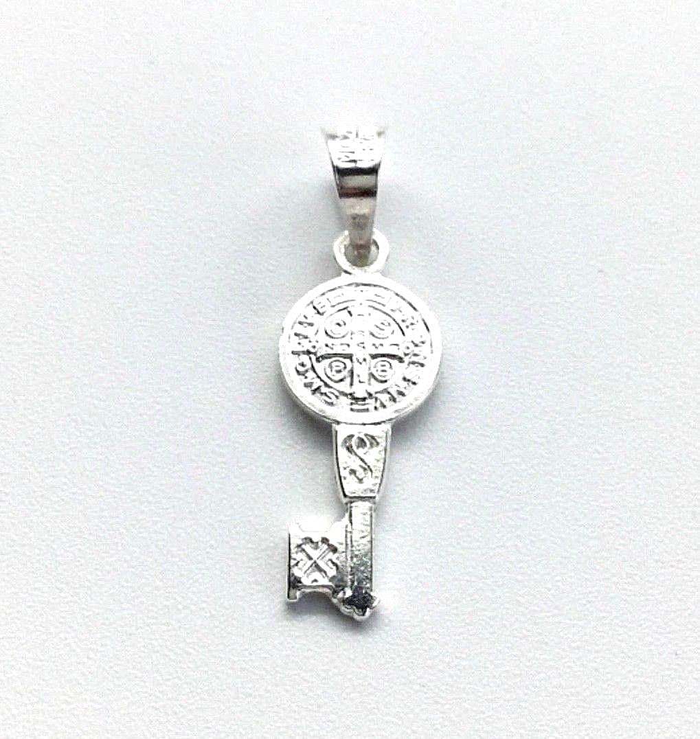 925-STERLING SILVER SAINT BENEDICT KEY/PLATA MEDALLA DE SAN BENITO LLAVE -22mm