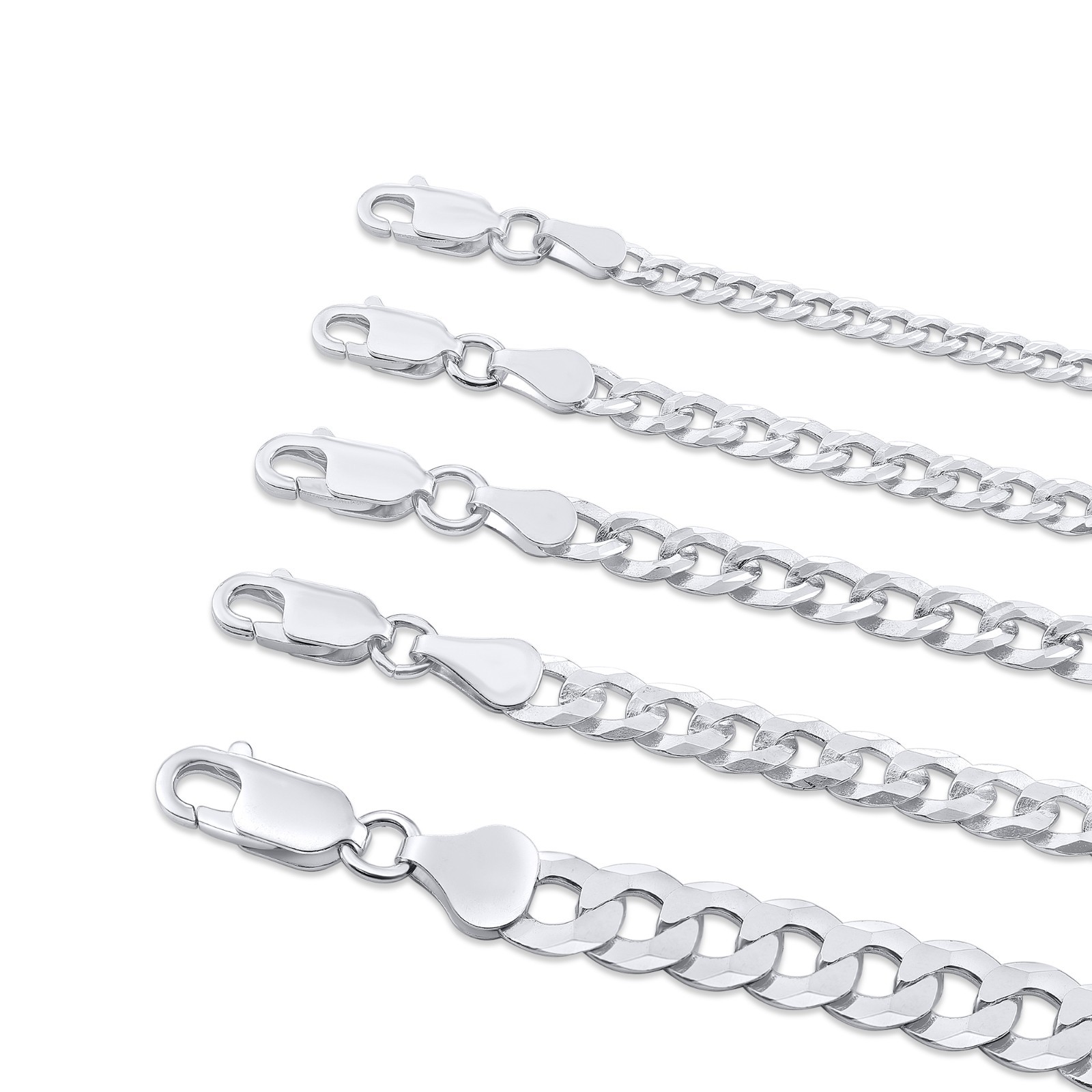 Solid 925 Sterling Silver 3mm-7.5mm Curb Link Chain Italian Necklace 16″-24″
