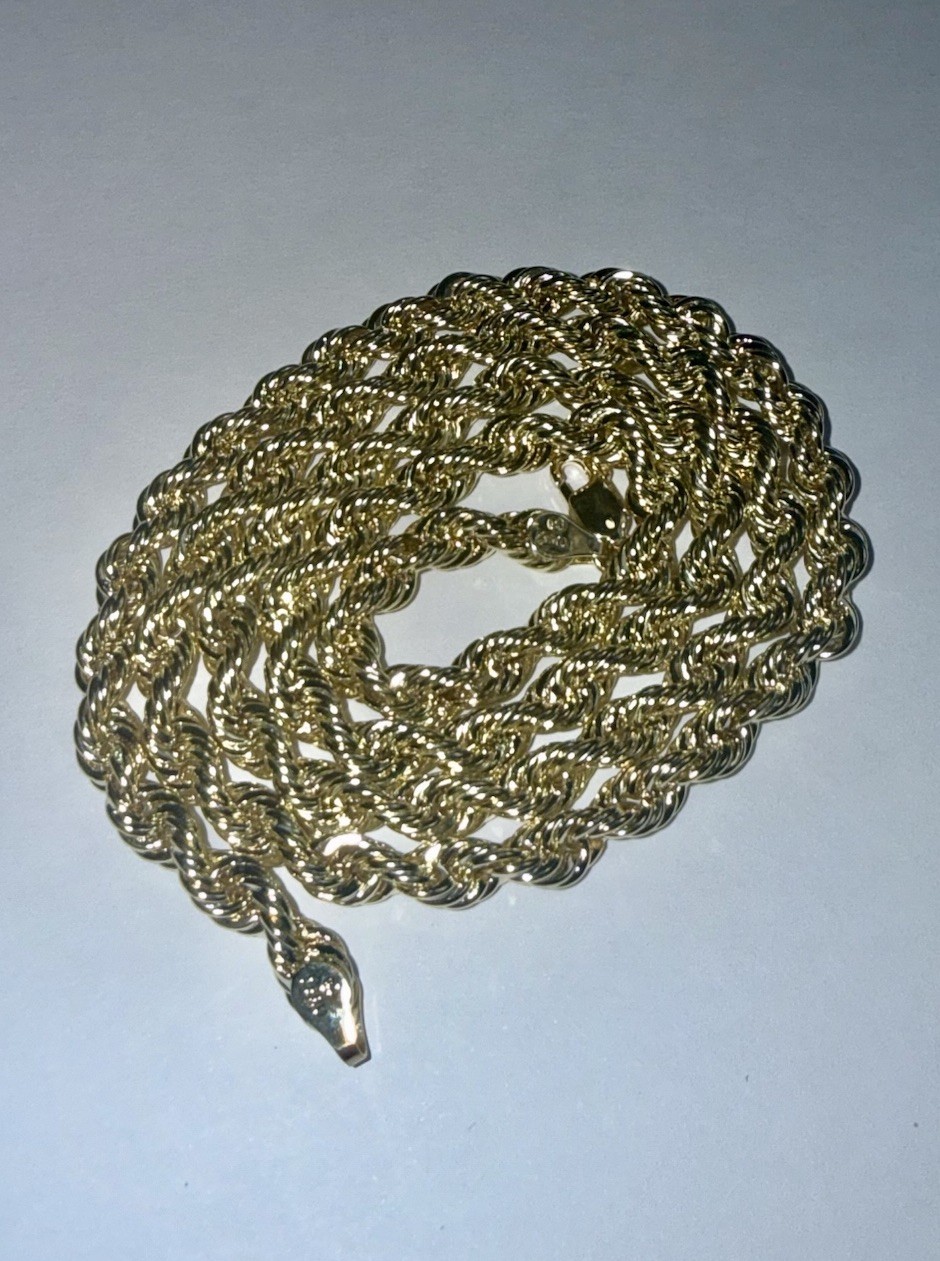 Large Solid 10K Gold Semi-Hollow 4.8mm Rope Chain Necklace 22”