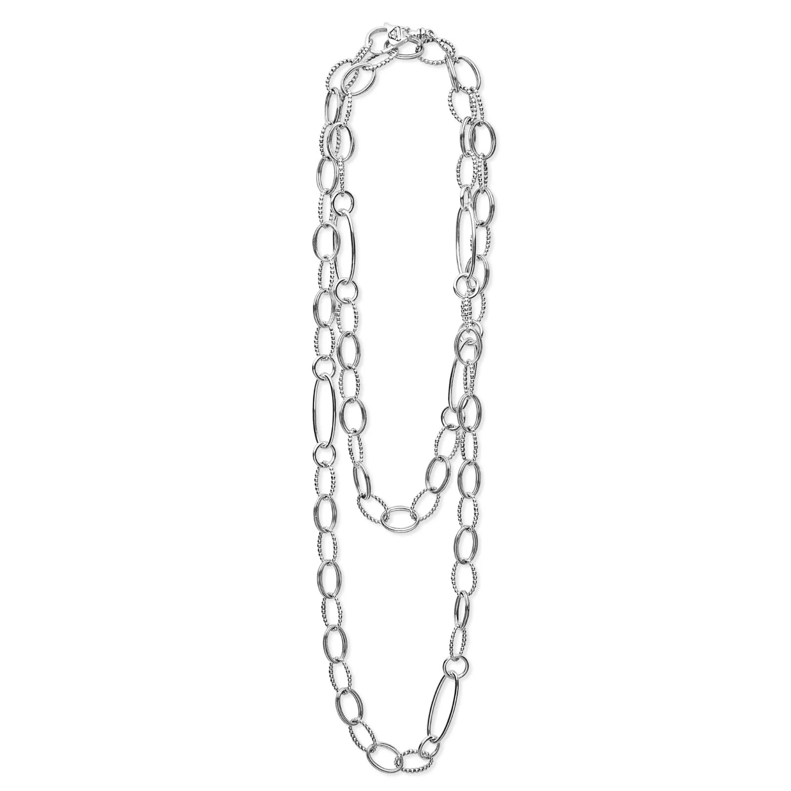 $900 New LAGOS Signature Caviar Sterling Silver Oval Link 34 inches Necklace